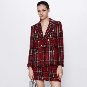 Zara Plaid Blazer Red